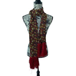 VINTAGE Womens Handmade Floral Fringe Scarf